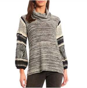 John Mark Heather Grey Sedona Cowl Tunic Sweater Women Size S Striped Relaxed